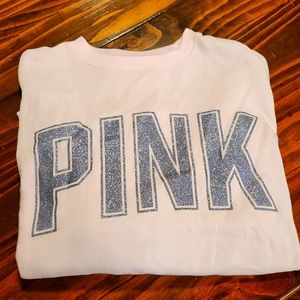 VS Pink Light Pink Shimmer Campus Crew Sweater